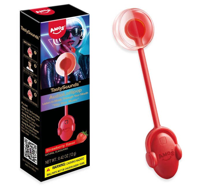 TASTY STRAWBERRY SF AUDIO LOLLIPOP (0.42 OZ) - AMOS