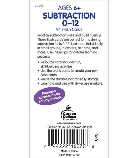 Subtraction Flashcards