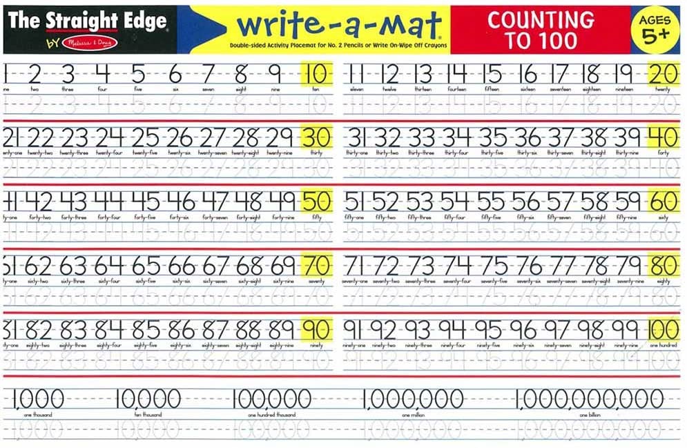 Counting to 100 Write Mat